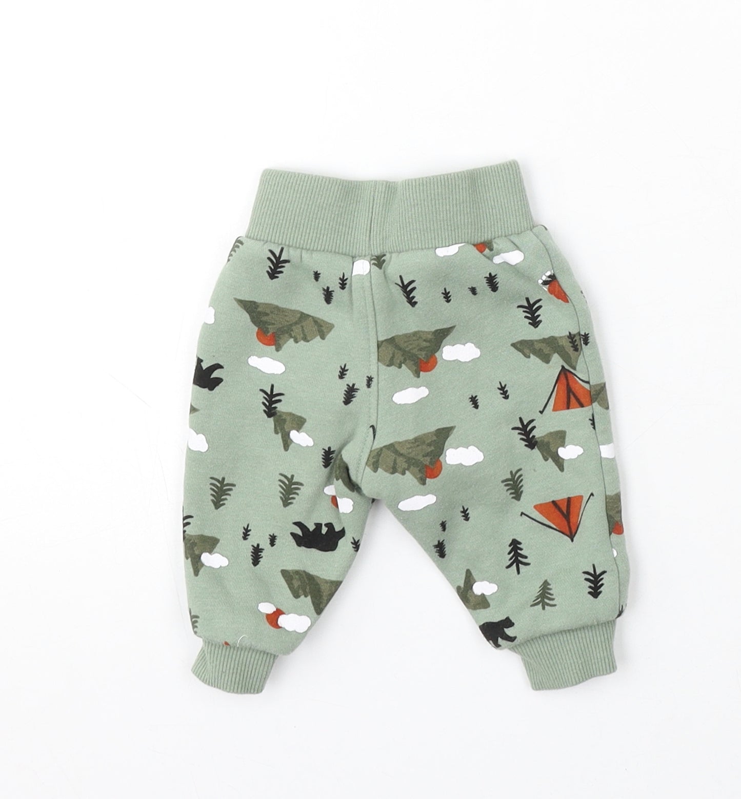 Primark Boys Green Geometric Cotton Jogger Trousers Size 0-3 Months Drawstring - Cartoons