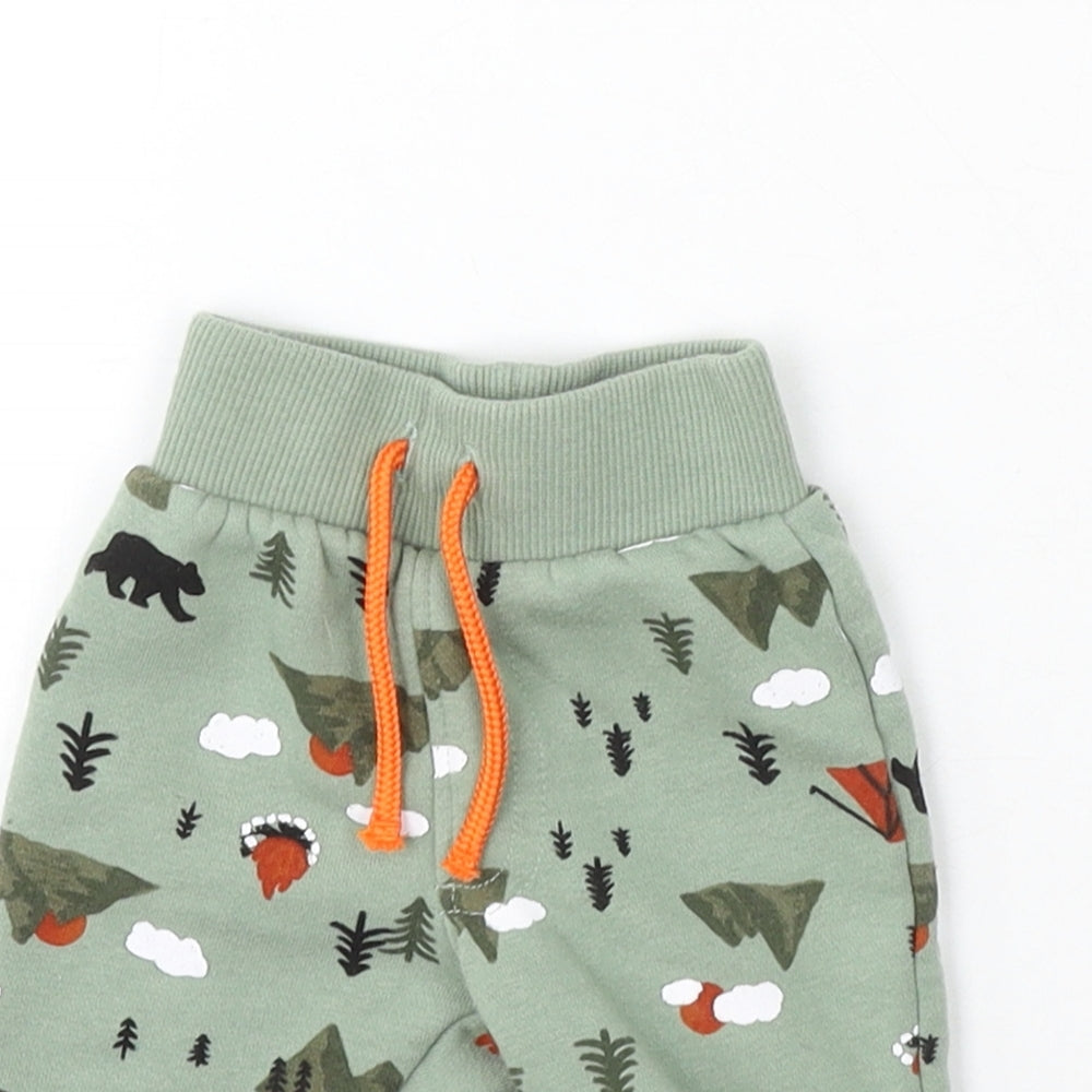 Primark Boys Green Geometric Cotton Jogger Trousers Size 0-3 Months Drawstring - Cartoons
