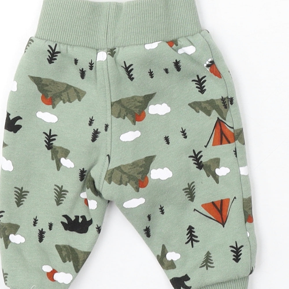 Primark Boys Green Geometric Cotton Jogger Trousers Size 0-3 Months Drawstring - Cartoons