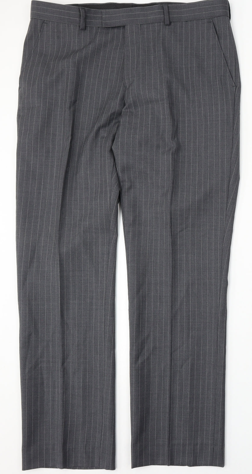 Preworn Mens Grey Striped Wool Trousers Size 36 L32 in Regular Button