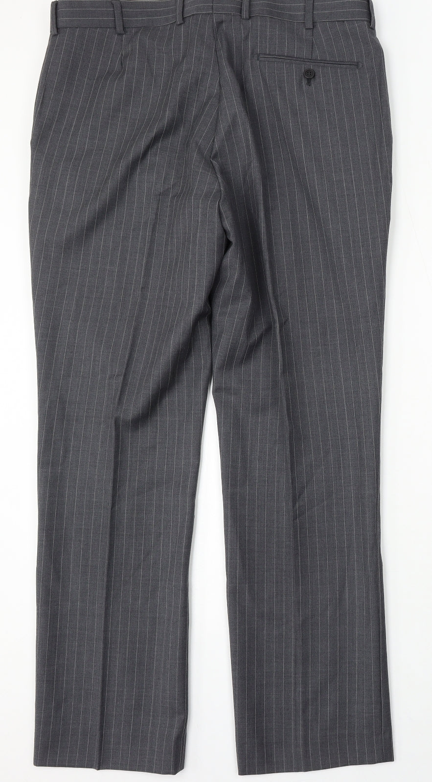 Preworn Mens Grey Striped Wool Trousers Size 36 L32 in Regular Button
