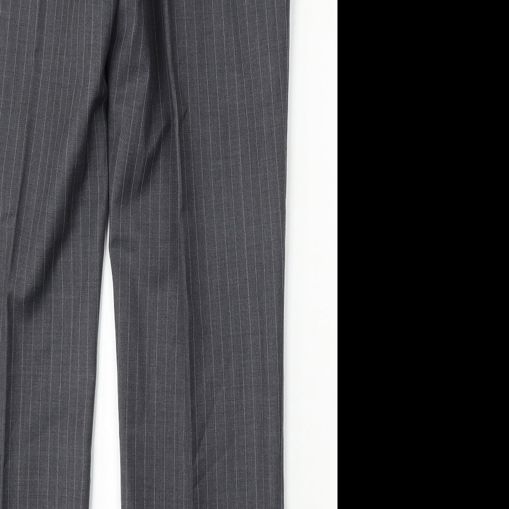 Preworn Mens Grey Striped Wool Trousers Size 36 L32 in Regular Button