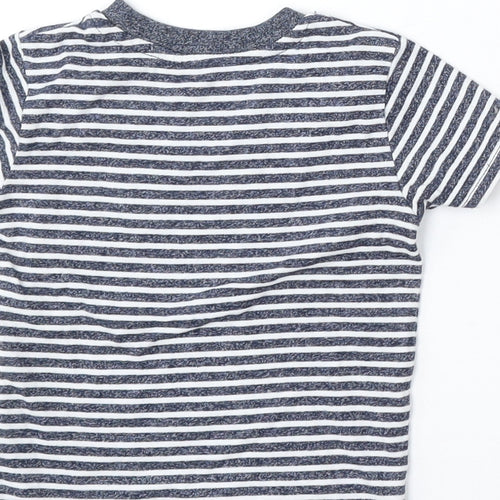 Primark Boys Blue Striped Cotton Basic T-Shirt Size 9-12 Months Round Neck - Pocket Detail