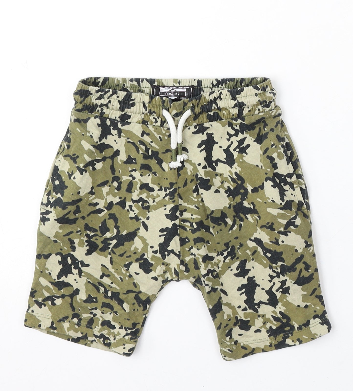 NEXT Boys Green Camouflage Cotton Sweat Shorts Size 5-6 Years Regular Drawstring