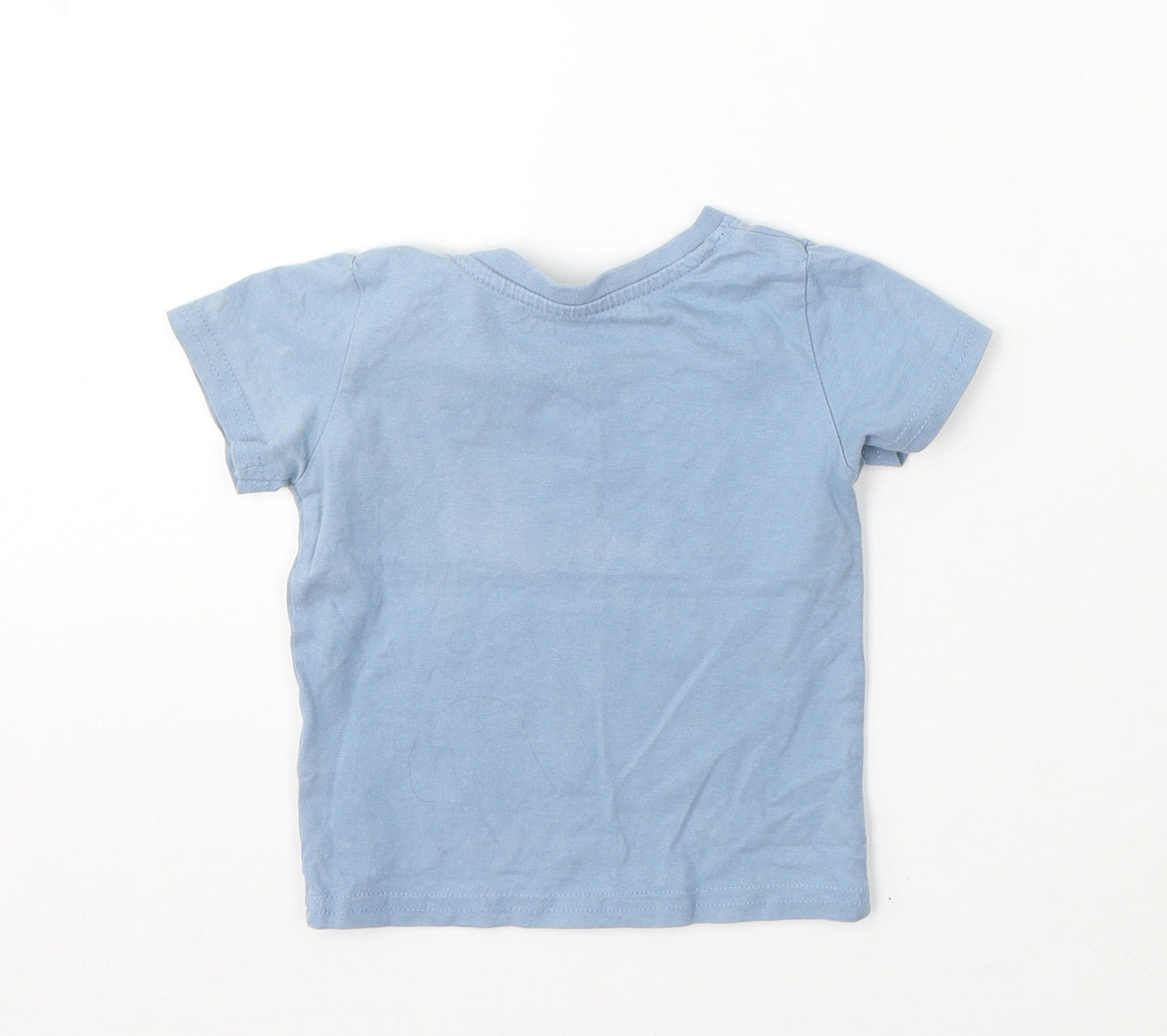 Primark Boys Blue Cotton Basic T-Shirt Size 9-12 Months Round Neck Pullover - Cars