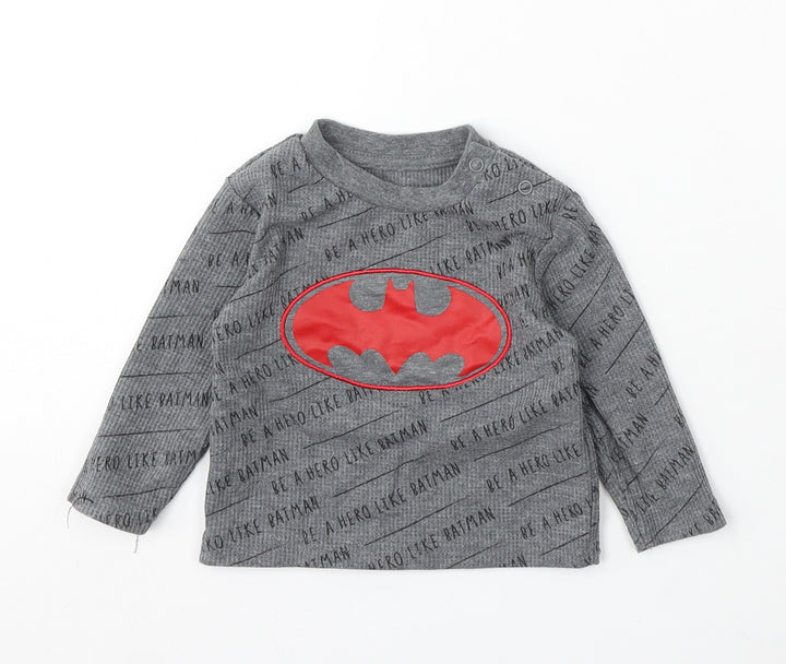 Batman Boys Grey Geometric Polyester Pullover Jumper Size 3-6 Months Snap