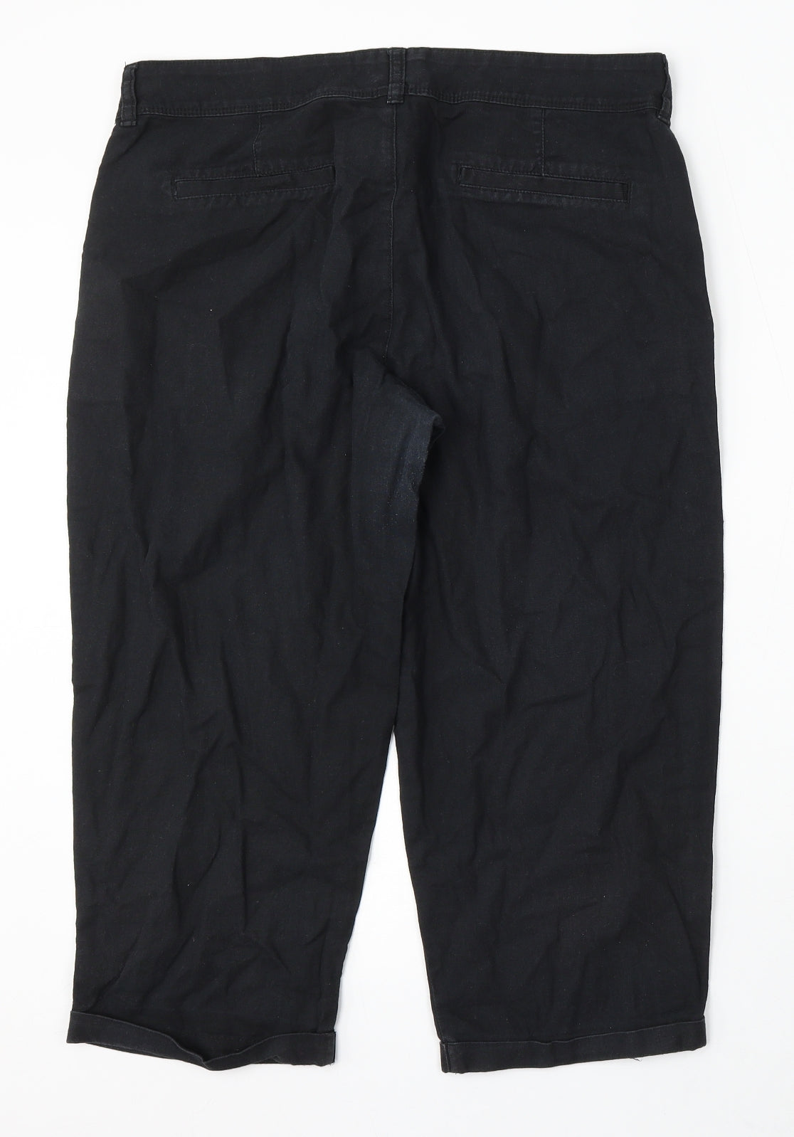 F&F Womens Black Linen Capri Trousers Size 12 L23 in Regular Button