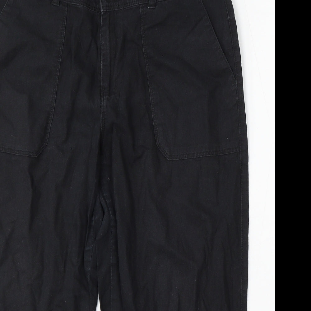 F&F Womens Black Linen Capri Trousers Size 12 L23 in Regular Button