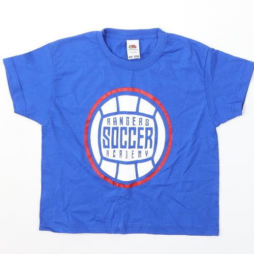 Fruit of the Loom Boys Blue Cotton Basic T-Shirt Size 3-4 Years Round Neck - Rangers FC