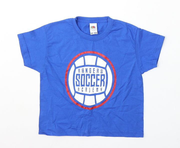 Fruit of the Loom Boys Blue Cotton Basic T-Shirt Size 3-4 Years Round Neck - Rangers FC