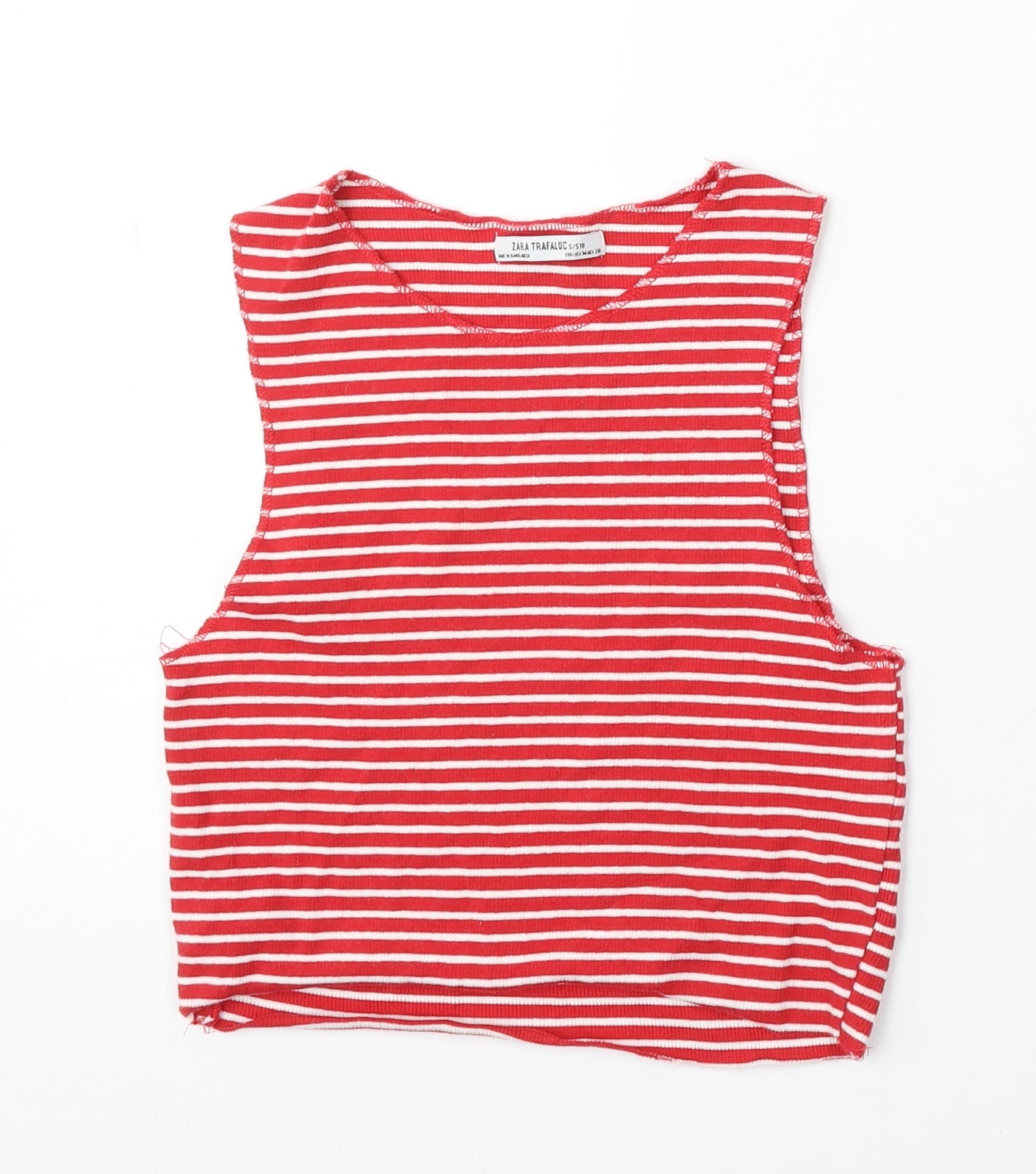 Zara Womens Red Striped Cotton Basic Tank Size M Round Neck