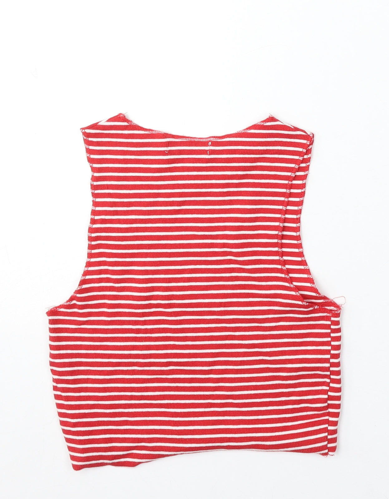 Zara Womens Red Striped Cotton Basic Tank Size M Round Neck