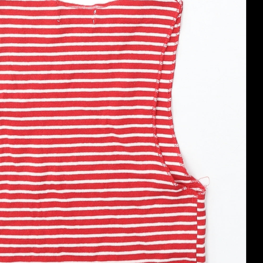 Zara Womens Red Striped Cotton Basic Tank Size M Round Neck