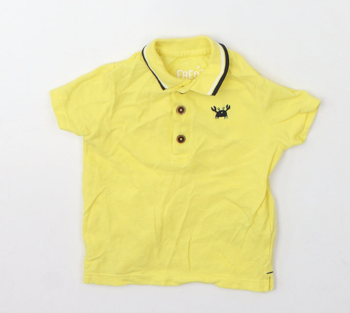 F&F Boys Yellow Cotton Basic Polo Size 3-6 Months Collared Button - Crab