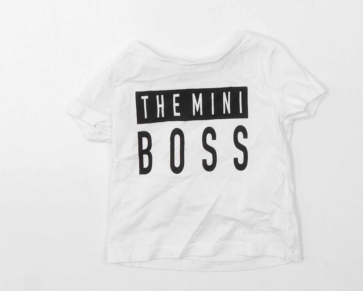 Lullaby Boys White Cotton Basic T-Shirt Size 3-6 Months Round Neck - Mini Boss