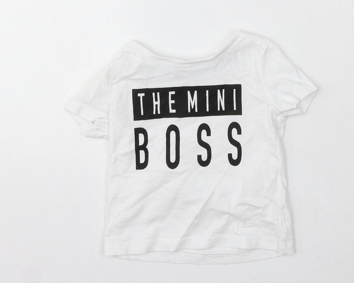 Lullaby Boys White Cotton Basic T-Shirt Size 3-6 Months Round Neck - Mini Boss