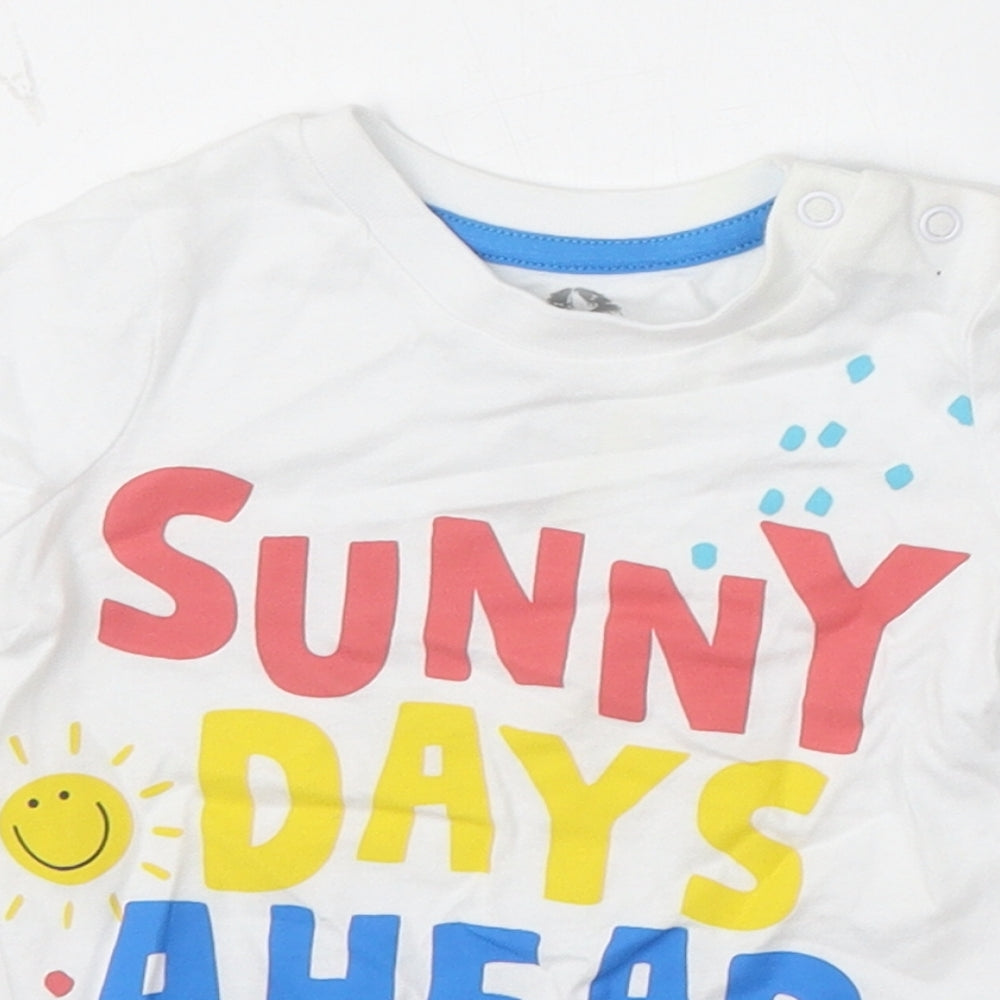 F&F Boys White Cotton Basic T-Shirt Size 3-6 Months Round Neck - Sunny Days Ahead