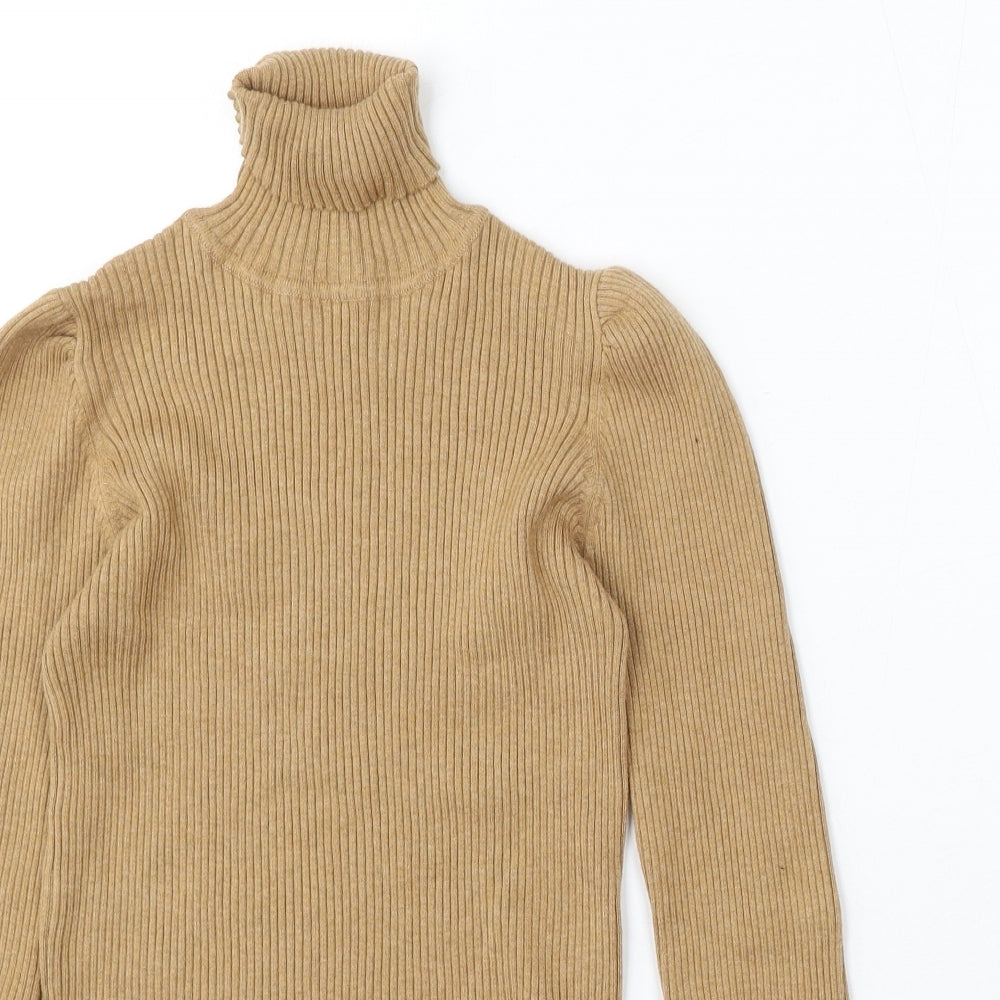 NEXT Girls Beige Roll Neck Cotton Pullover Jumper Size 10 Years