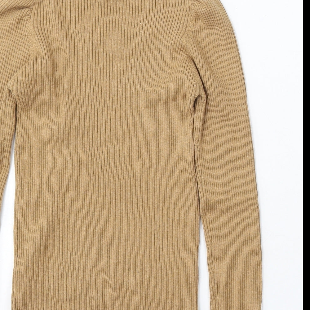 NEXT Girls Beige Roll Neck Cotton Pullover Jumper Size 10 Years