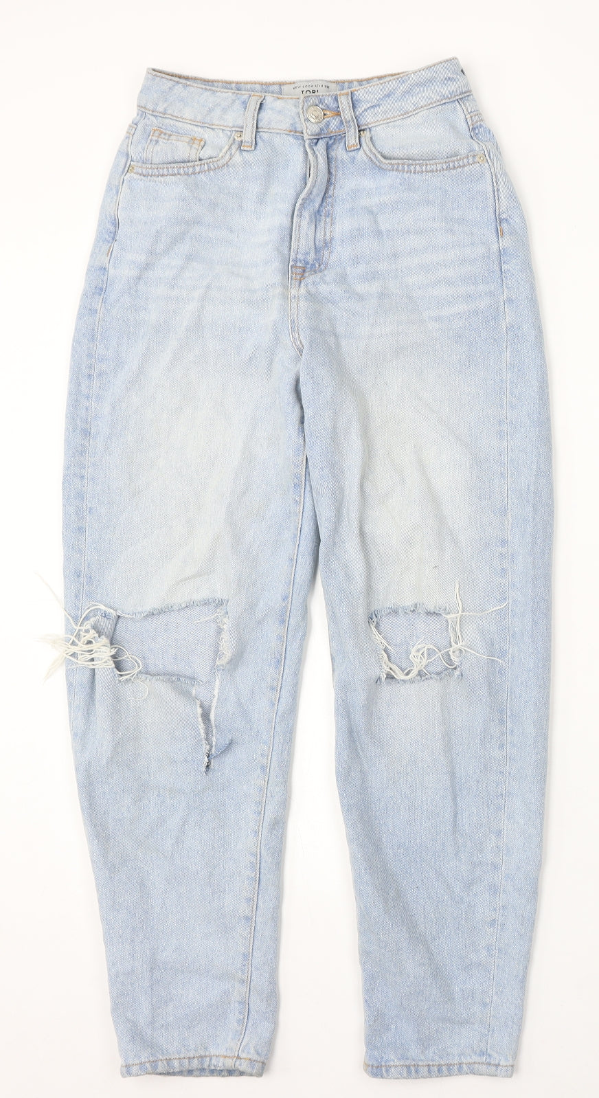 New Look Girls Blue Cotton Straight Jeans Size 11 Years Regular Button - Mom Fit Distressed