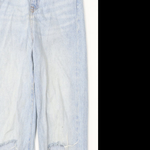 New Look Girls Blue Cotton Straight Jeans Size 11 Years Regular Button - Mom Fit Distressed