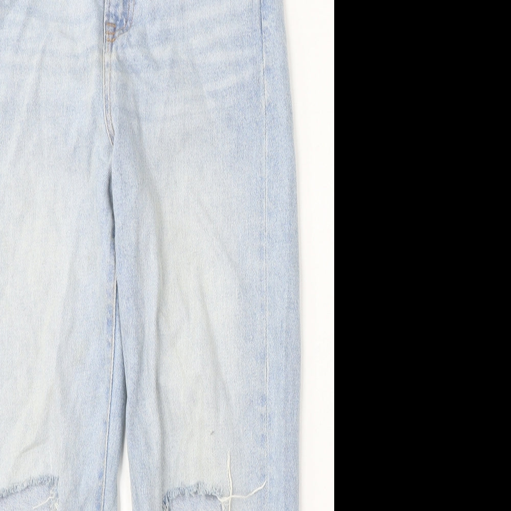 New Look Girls Blue Cotton Straight Jeans Size 11 Years Regular Button - Mom Fit Distressed