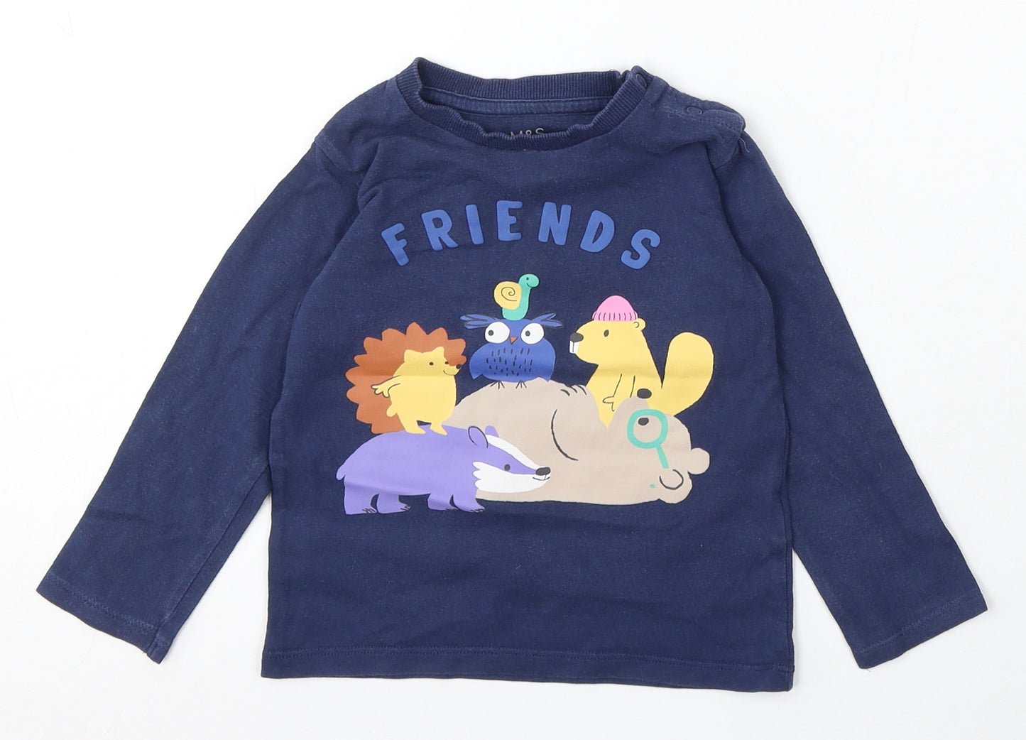 Marks and Spencer Boys Blue Cotton Basic T-Shirt Size 18-24 Months Round Neck - Friends