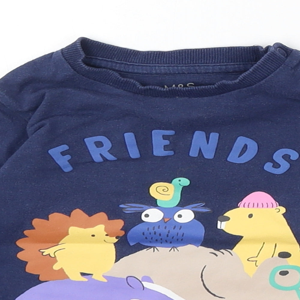 Marks and Spencer Boys Blue Cotton Basic T-Shirt Size 18-24 Months Round Neck - Friends