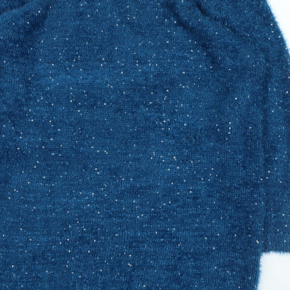 F&F Womens Blue Round Neck Acrylic Pullover Jumper Size 14