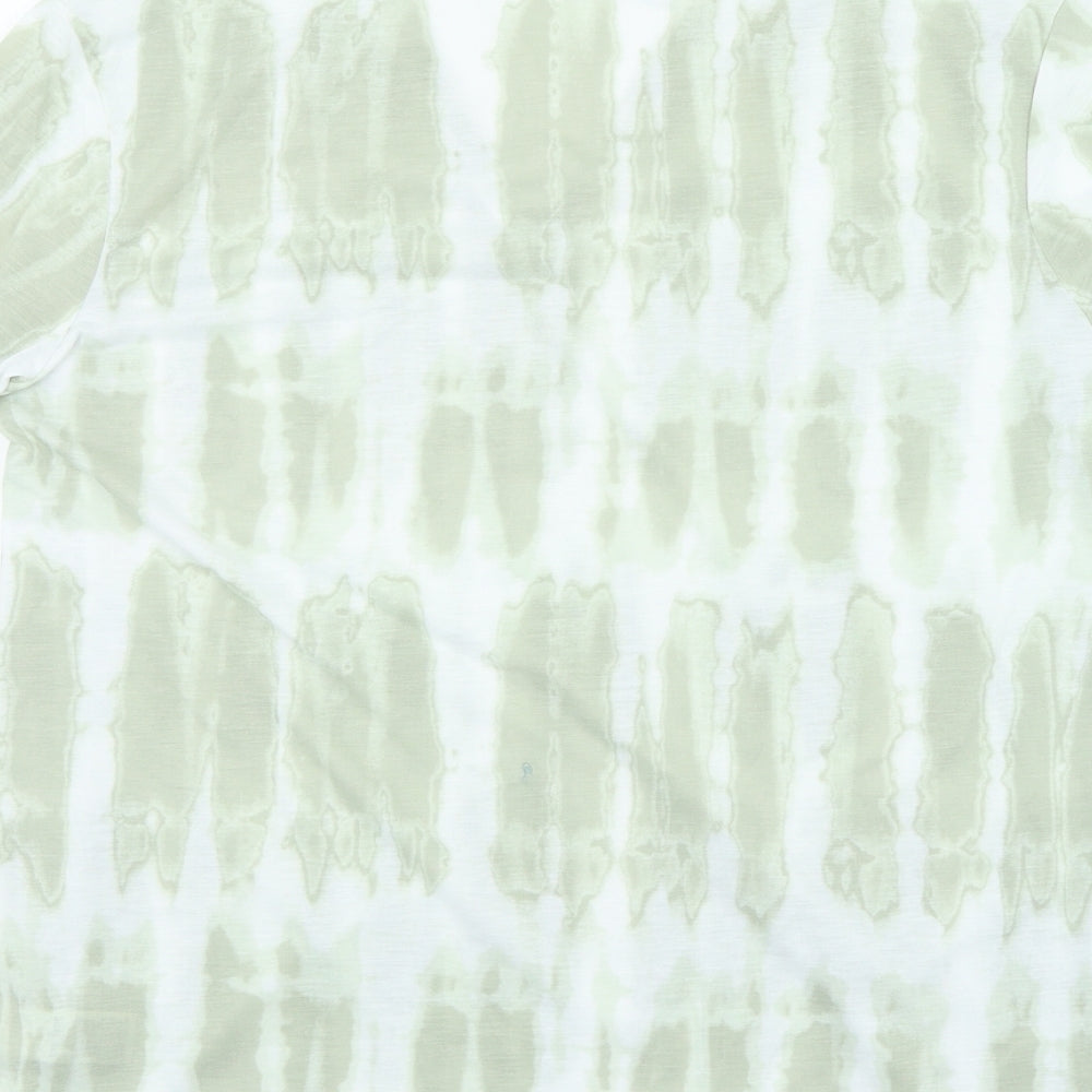 Marks and Spencer Womens Green Geometric Polyester Basic T-Shirt Size 10 V-Neck