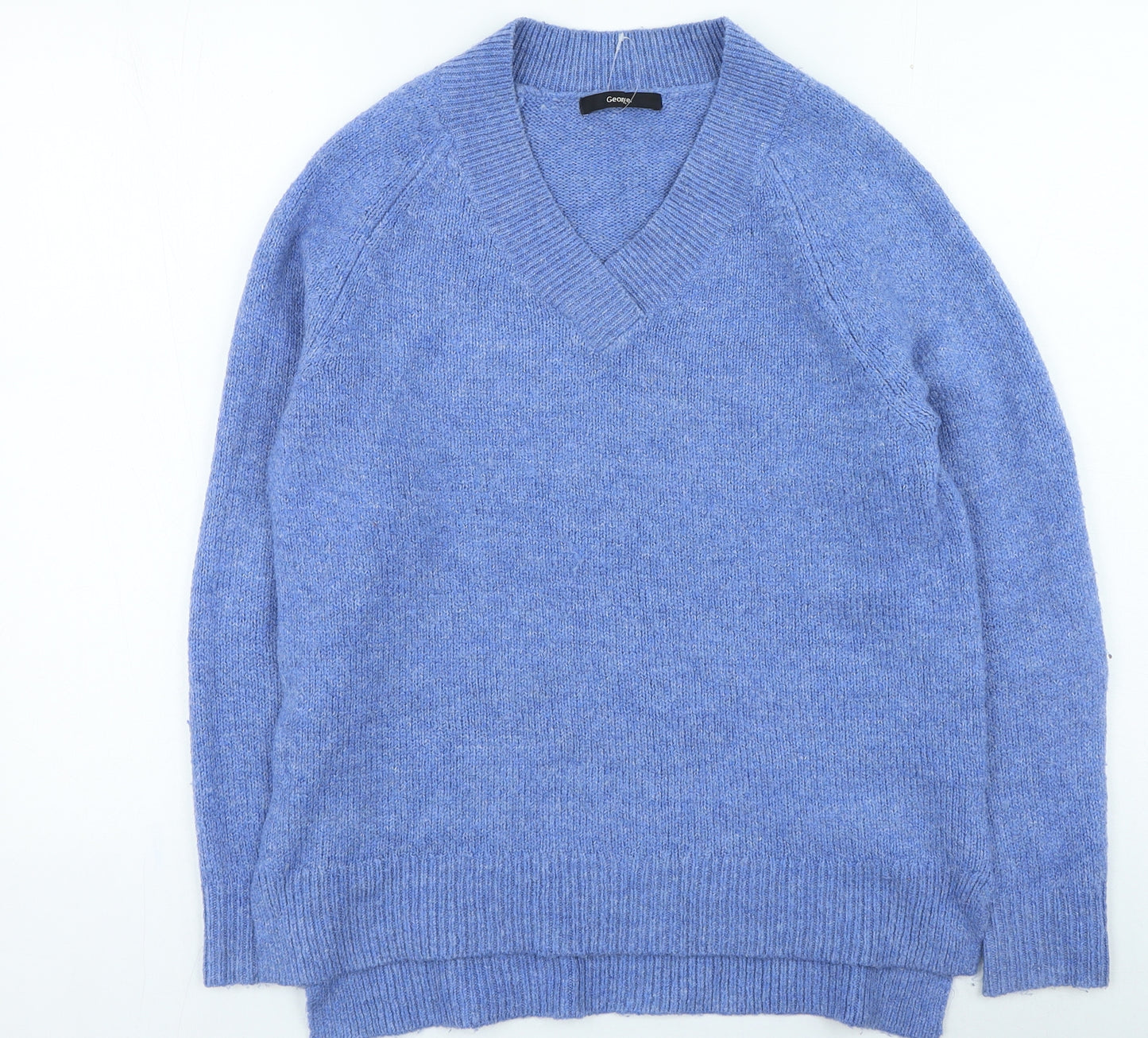 George Womens Purple V-Neck Acetate Pullover Jumper Size XS