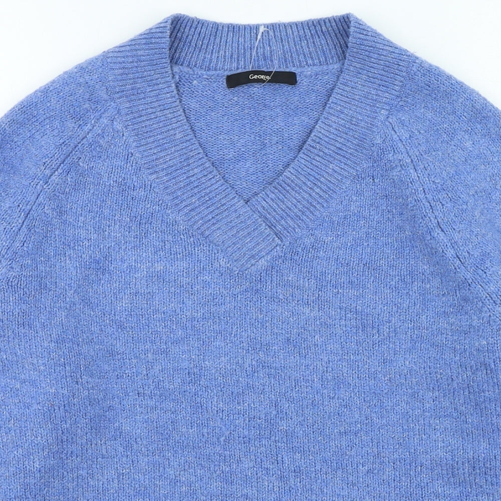 George Womens Purple V-Neck Acetate Pullover Jumper Size XS