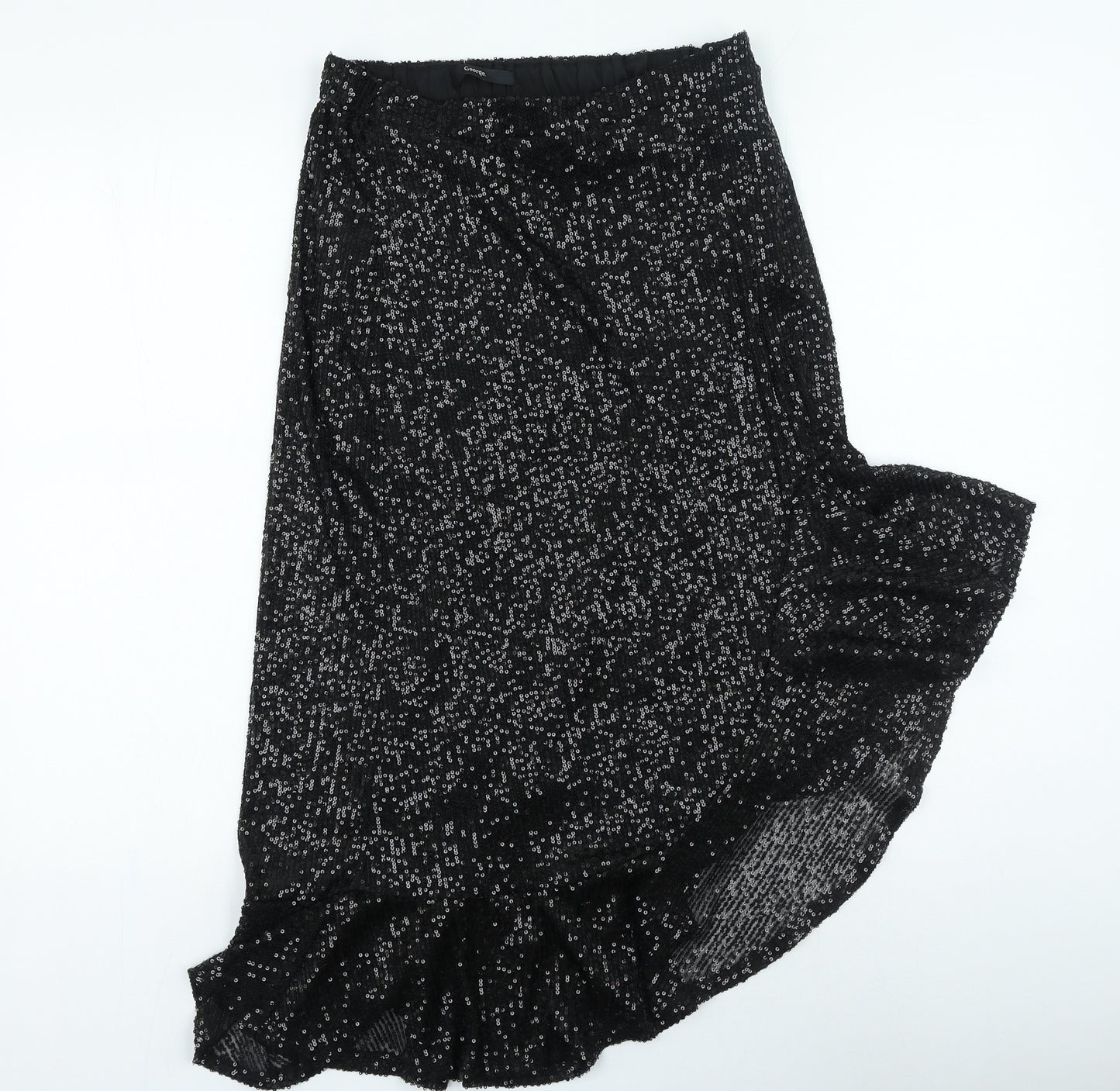 George Womens Black Polyester Flare Skirt Size 10 Zip