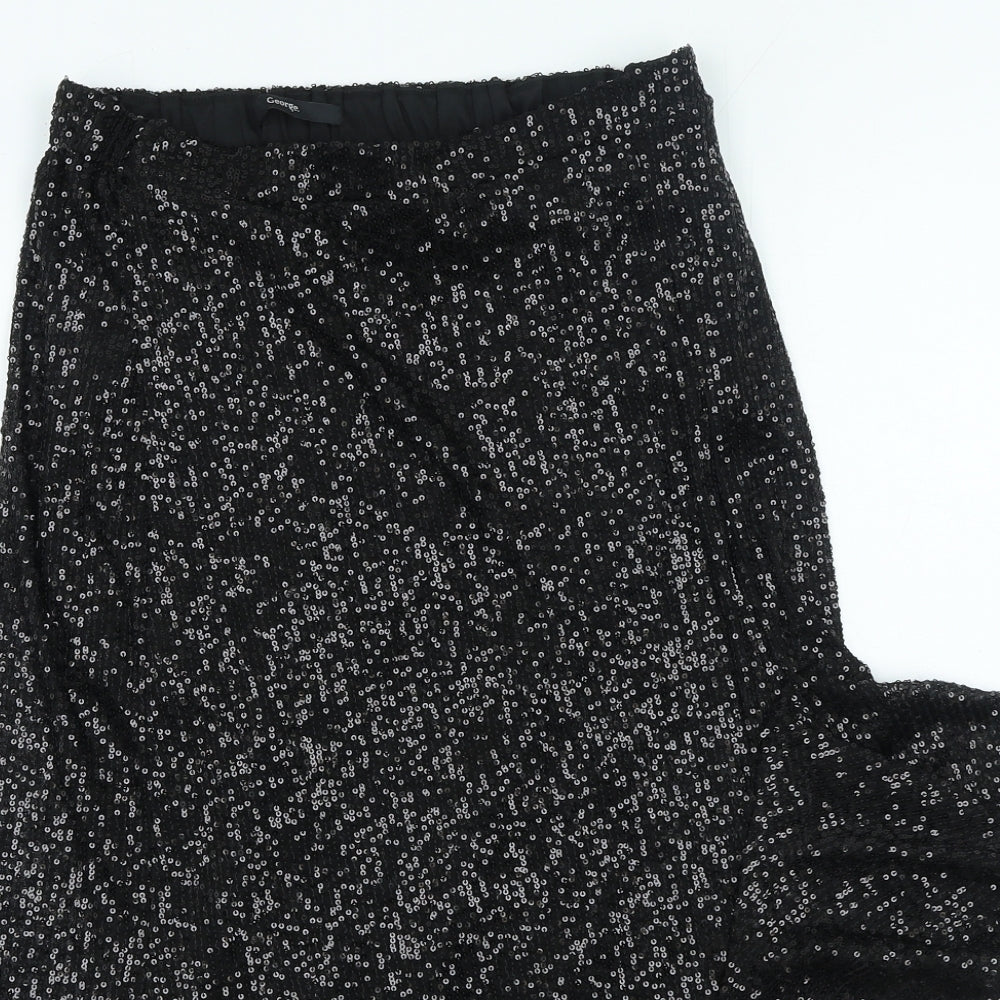 George Womens Black Polyester Flare Skirt Size 10 Zip
