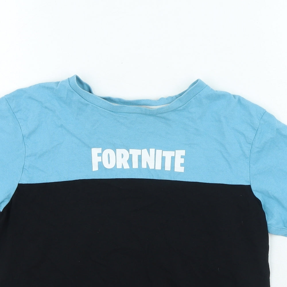 George Boys Blue Colourblock Cotton Basic Casual Size M Round Neck Pullover - Fortnite