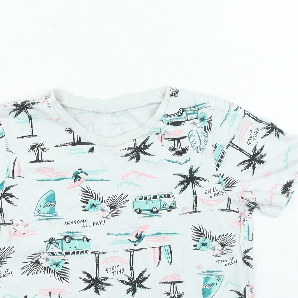 George Boys White Geometric Cotton Basic Casual Size 9-10 Years Round Neck Pullover - Palm trees, Surf boards