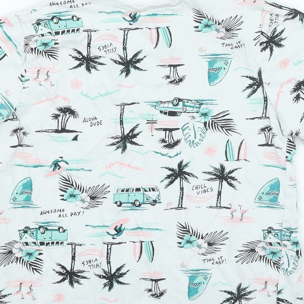 George Boys White Geometric Cotton Basic Casual Size 9-10 Years Round Neck Pullover - Palm trees, Surf boards