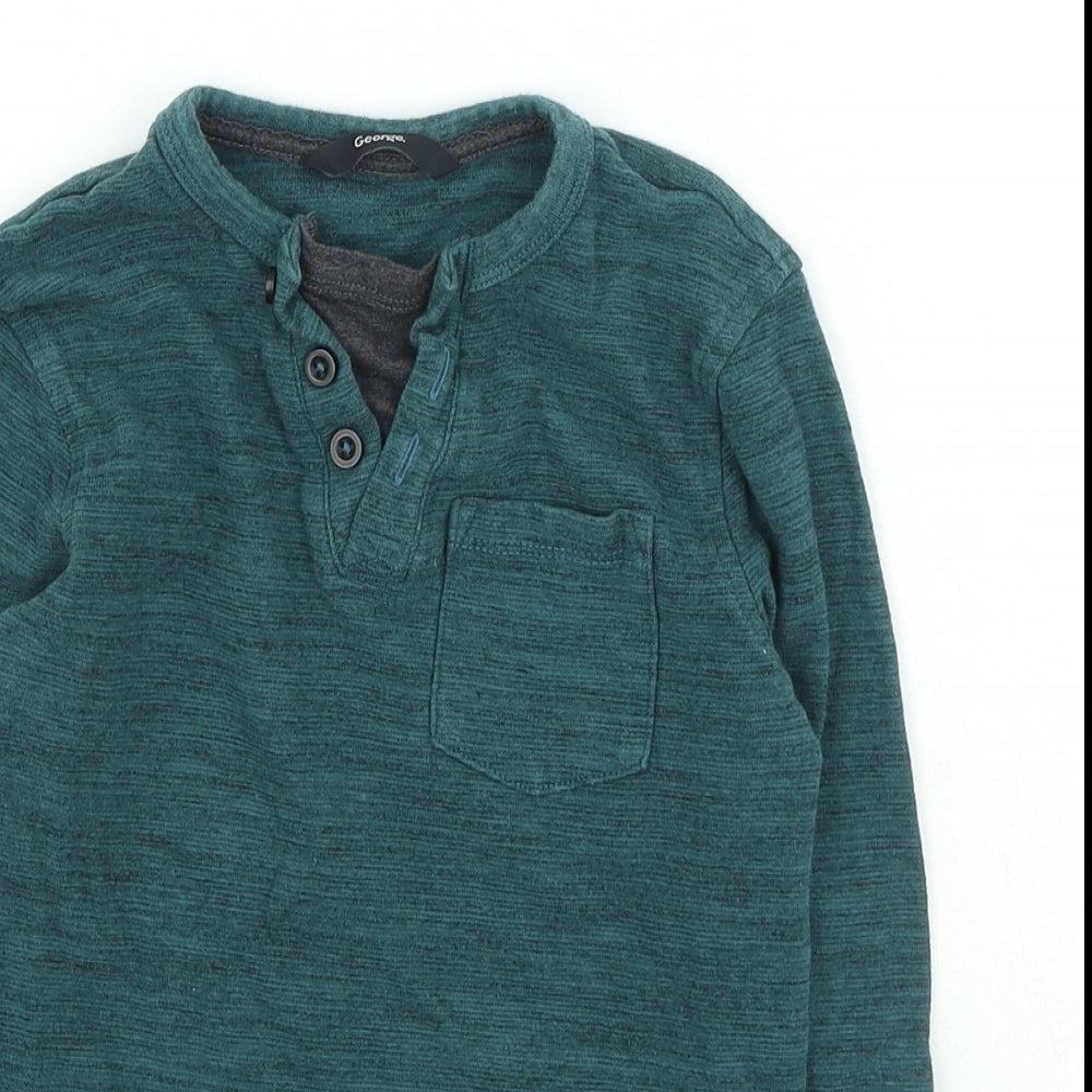 George Boys Green Cotton Basic Casual Size 8-9 Years Round Neck Button