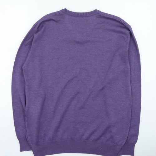 Benetti Mens Purple V-Neck Cotton Pullover Jumper Size L