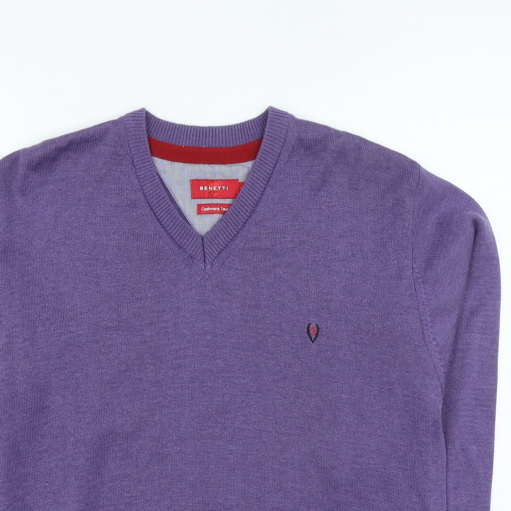 Benetti Mens Purple V-Neck Cotton Pullover Jumper Size L