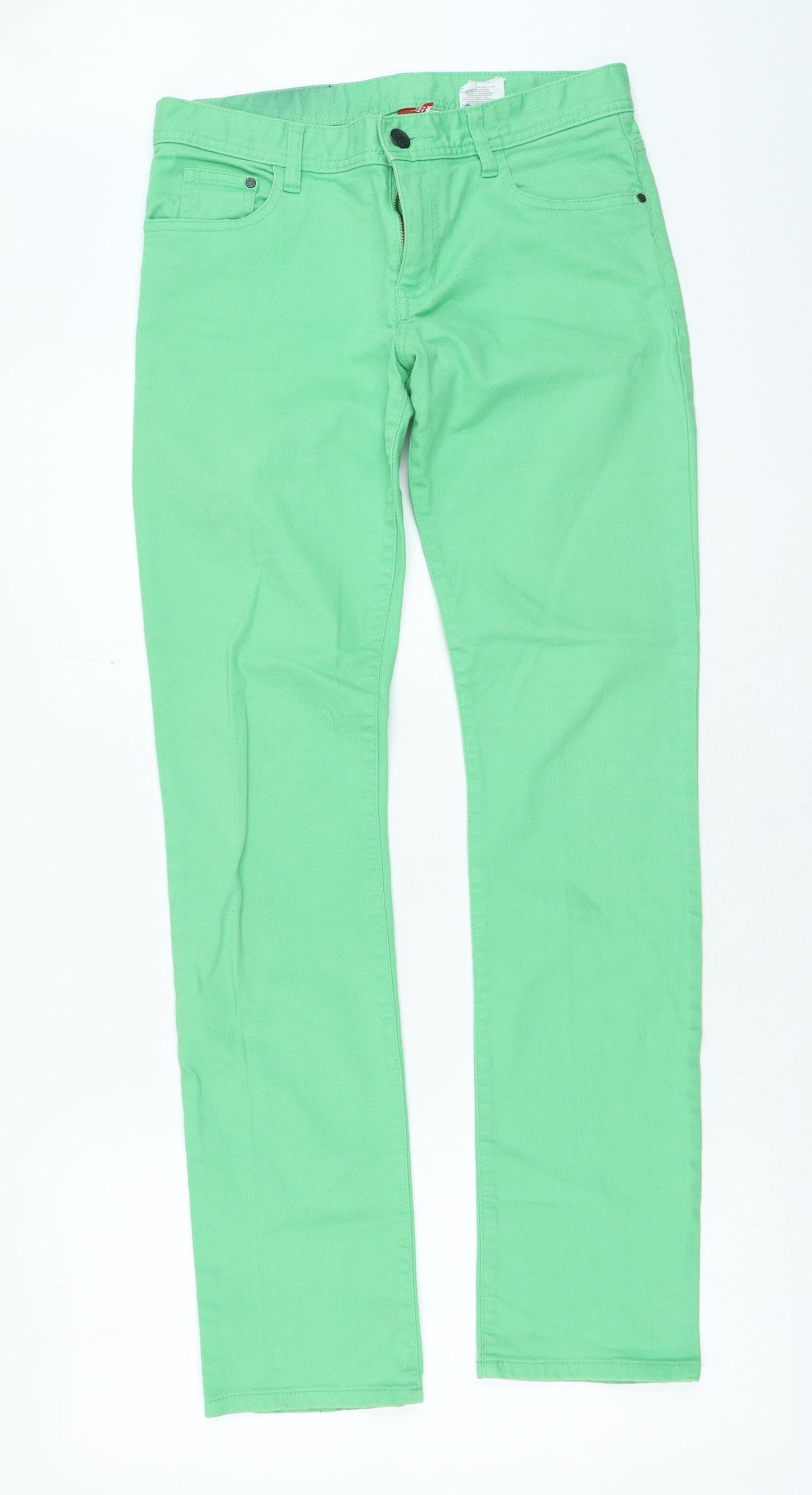 Preworn Womens Green Cotton Straight Jeans Size 32 in L27 in Regular Zip