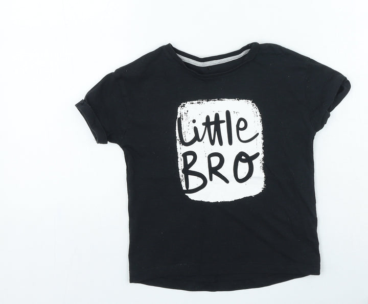 George Boys Black Cotton Basic Casual Size 5-6 Years Round Neck Pullover - Little Bro