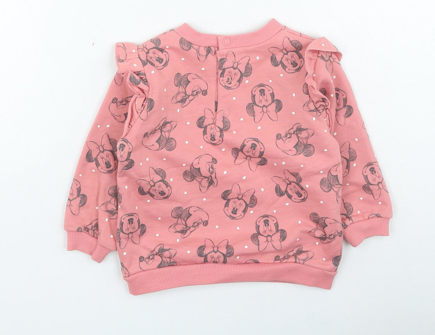 Preworn Girls Pink Spotted Cotton Pullover Jumper Size 9-12 Months Snap - Minnie Mouse