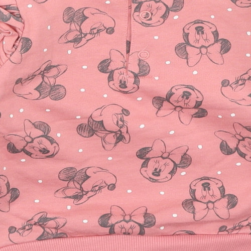 Preworn Girls Pink Spotted Cotton Pullover Jumper Size 9-12 Months Snap - Minnie Mouse