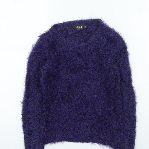 V London Womens Purple Round Neck Acrylic Pullover Jumper Size S