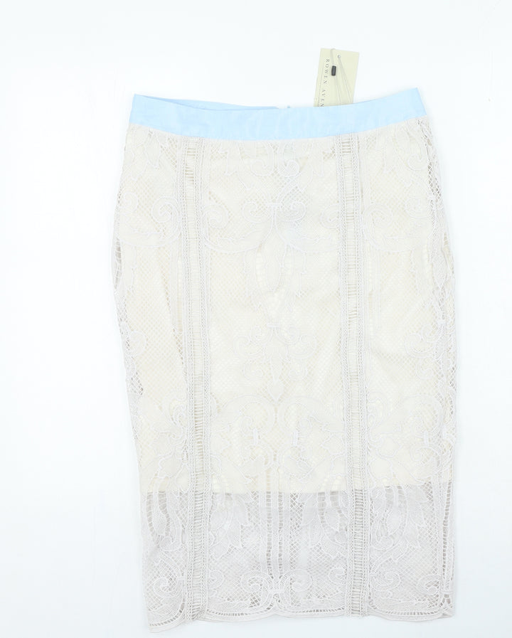 Rowen Avenue Womens Ivory Polyester Straight & Pencil Skirt Size M Zip