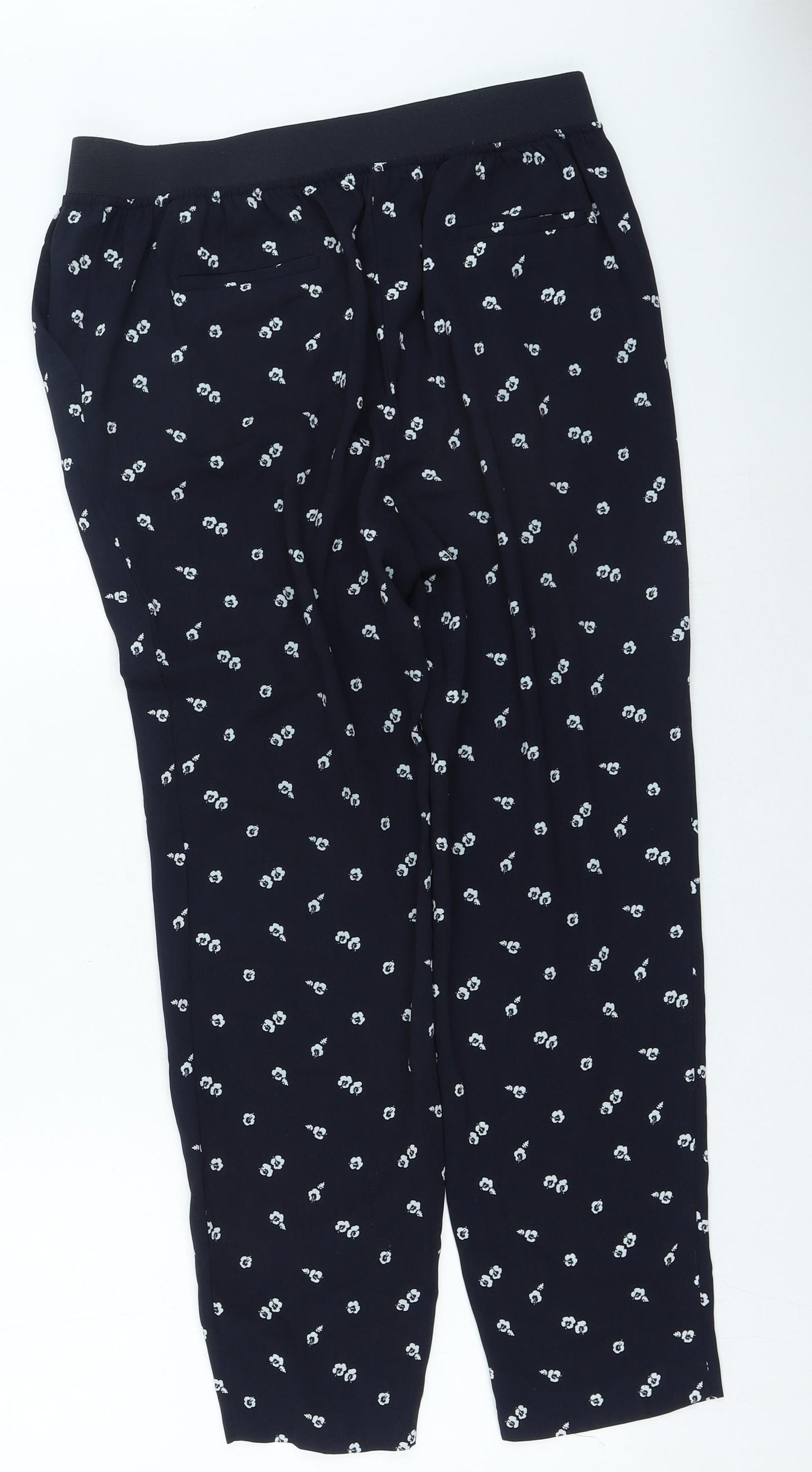 Dunnes Stores Womens Blue Floral Polyester Jogger Trousers Size 12 L25 in Regular Drawstring