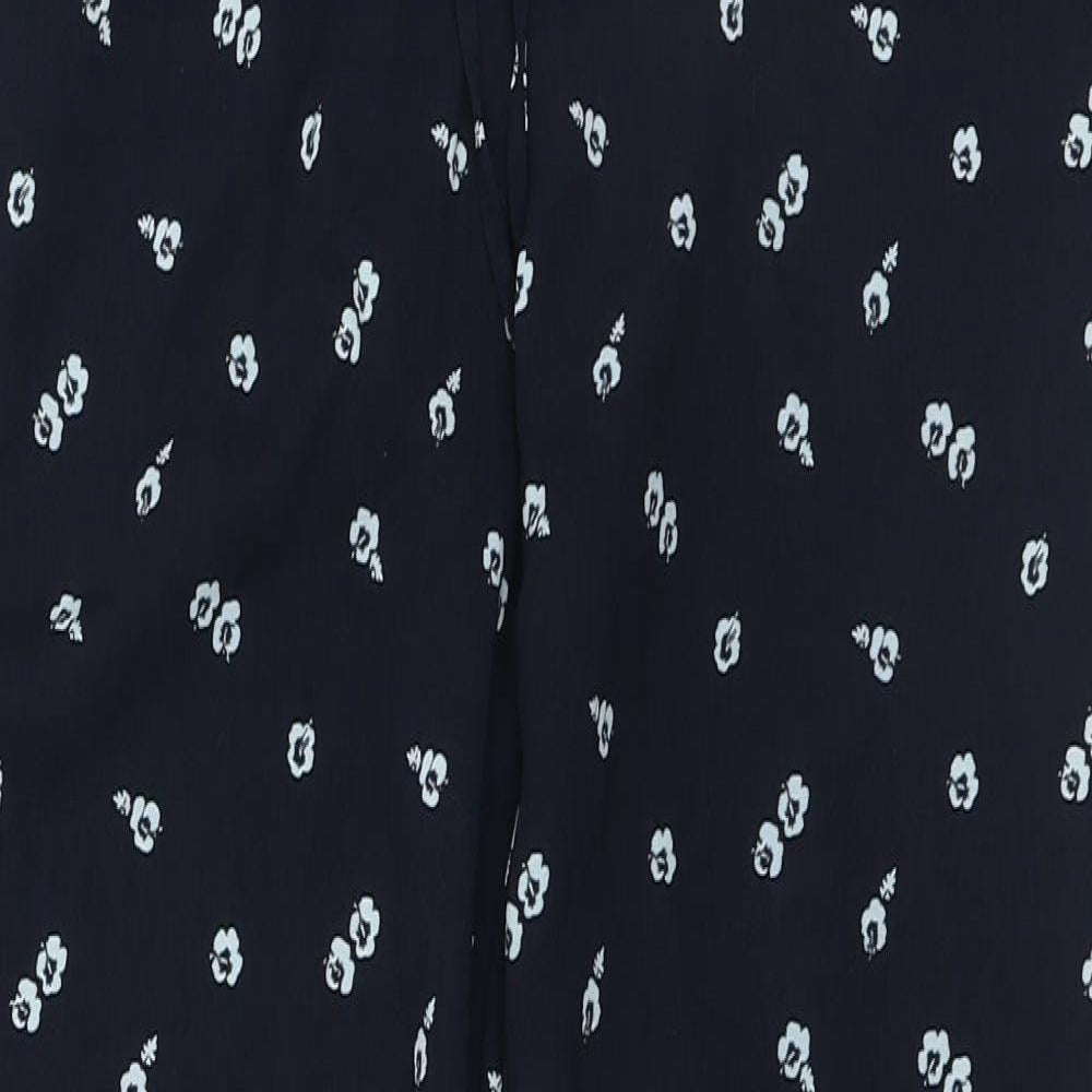 Dunnes Stores Womens Blue Floral Polyester Jogger Trousers Size 12 L25 in Regular Drawstring