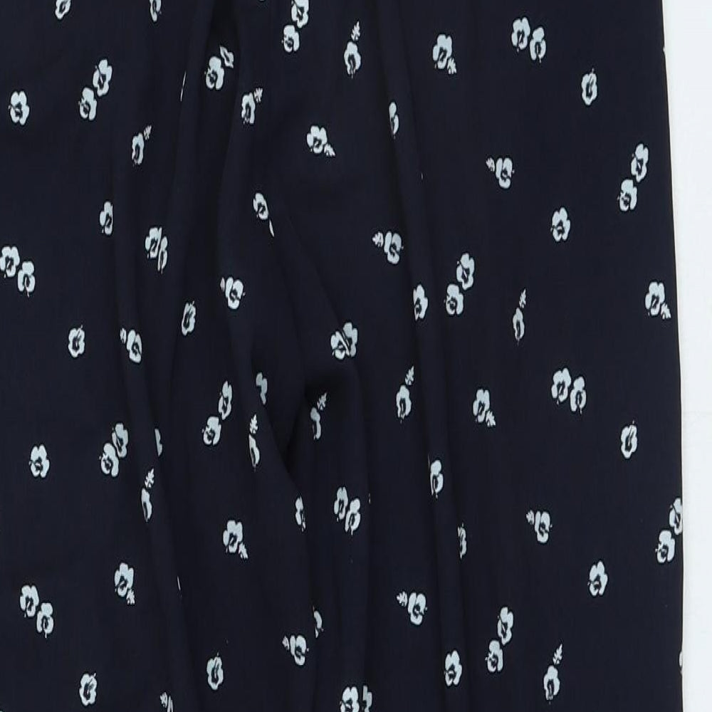 Dunnes Stores Womens Blue Floral Polyester Jogger Trousers Size 12 L25 in Regular Drawstring