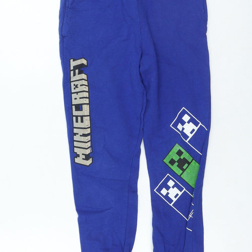 Preworn Boys Blue Cotton Jogger Trousers Size 12 Years Regular Drawstring - Minecraft
